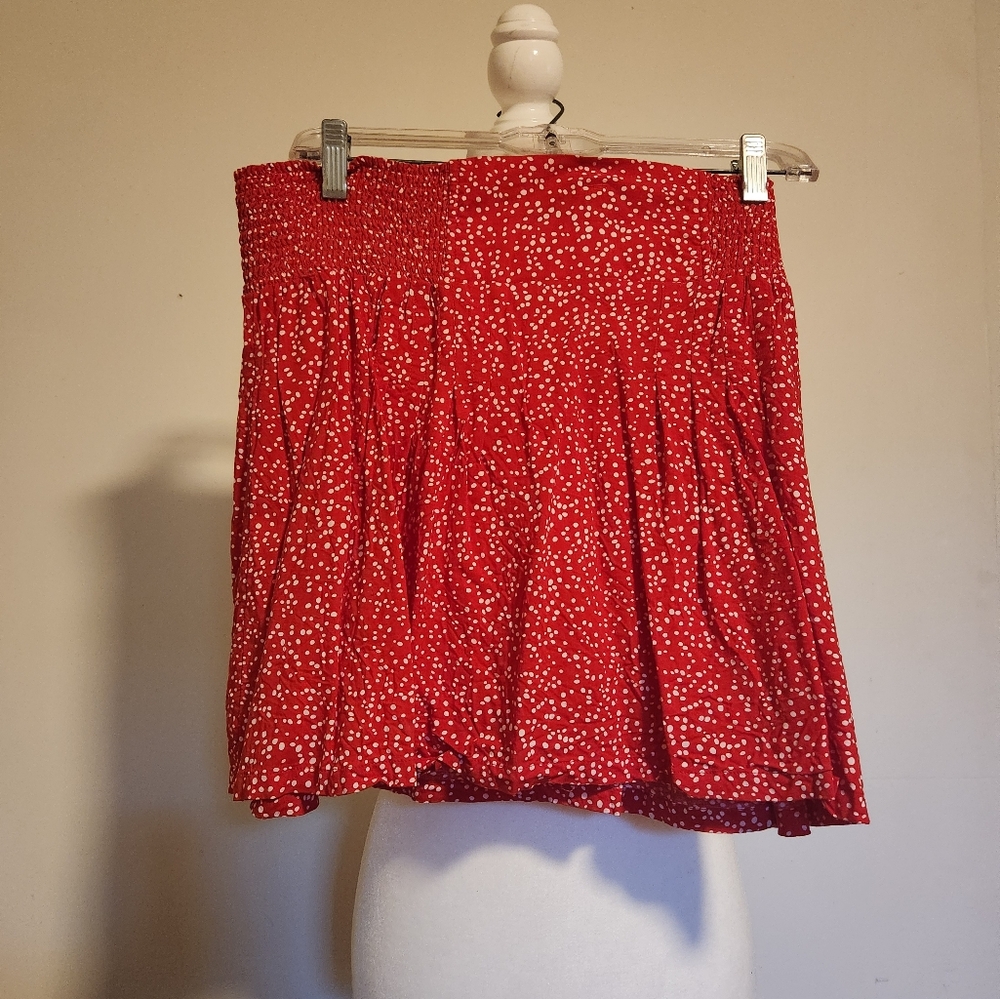 Bright Red With White Polka Dot Elastic Waist Mini Skirt Gap Factory Large L EUC
